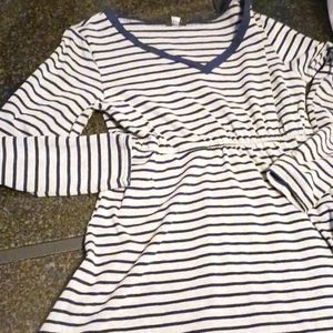 Gray and blue stripped long sleeved dress